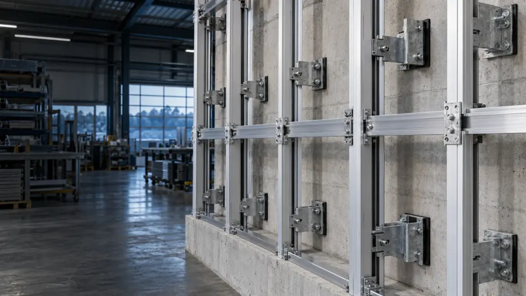 Aluminium-Unterkonstruktion mit Profilen, Konsolen und präzisen Verbindungen