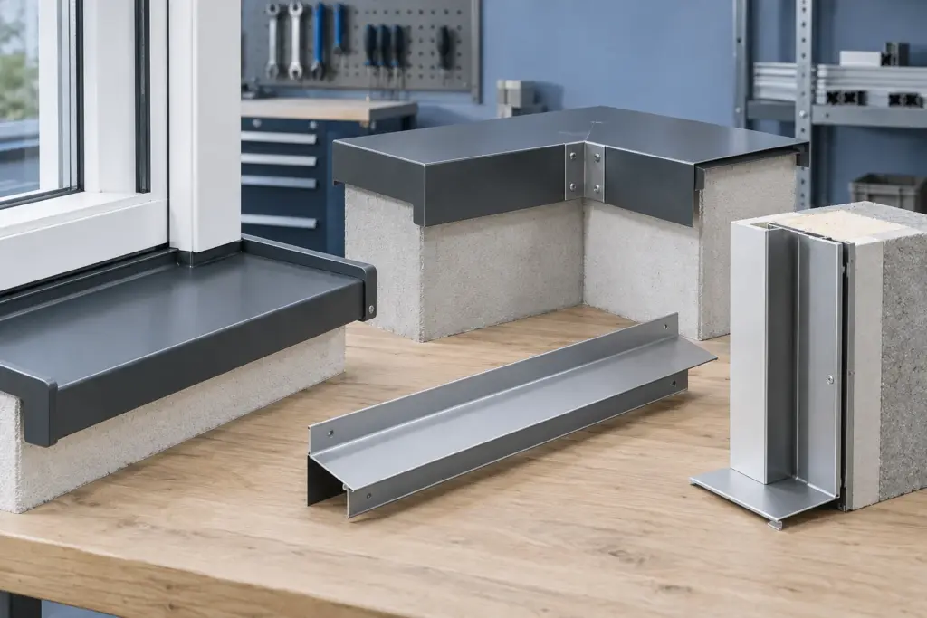 Muster für Aluminiumfensterbank, Attikaabdeckung, Tropf- und Anschlussprofile